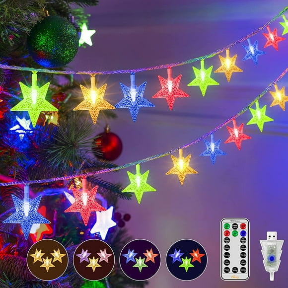 Hongchun Lumières de Noël Extérieures Étanches, 8 Modes 10m 100LED Guirlande Lumineuse Étoile - Lumières Intérieures pour Arbre de Noël Chambre Patio Décorations etc.