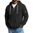 thumbnail image 2 of Men's Tactical Full Zip Hooded Sweatshirt Multi Chest & Sleeve Pockets Long Sleeve Casual Athletic Outer Tops Black M, 2 of 6