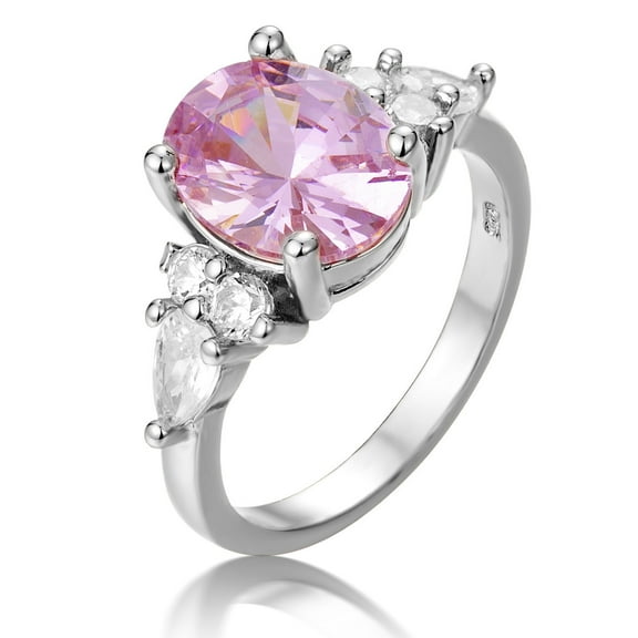 3.3CT pink sapphire birth stone ring vintage silver oval cut mosaic cubic zirconia ring size 6-10 (US code 7)