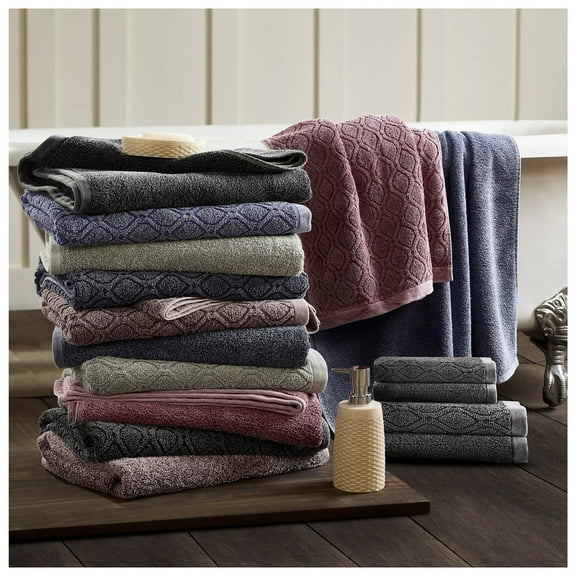 Denim Wash 100% Cotton 550 GSM Jacquard and Solid Combo 6-Piece Towel Set, 2 Face, 2 Hand, and 2 Bath Grey