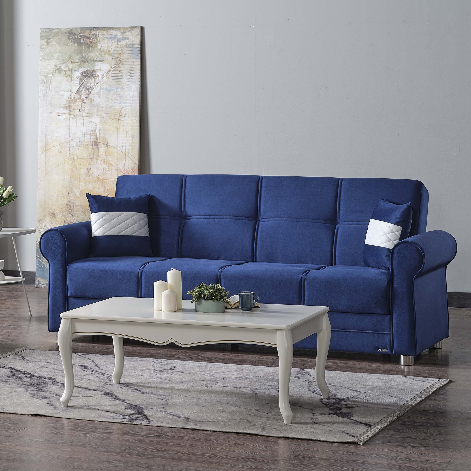 Ottomanson Convertible Sleeper Sofa Bed with Hidden Storage, Firm Comfort Couch, Blue