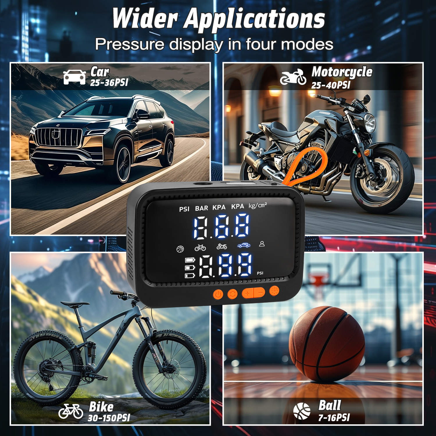 Freecat Tire Inflator Portable Air Compressor, 150PSI Electric Air Tire Pump for Car, Motorcycle, Bike, with LED Light &Jump Starter Cable &Car Accessories.