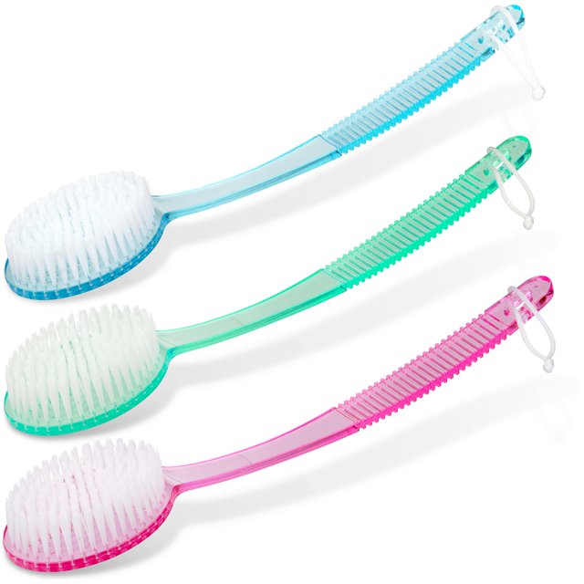 DecorRack Cepillo de baño con cerdas de mango largo para exfoliar la espalda, el cuerpo y los pies, baño y ducha, color aleatorio (1 paquete)