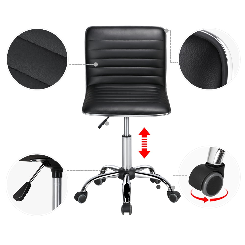 Alden Design Modern Adjustable Armless Faux Leather Swivel Office Chair, Black