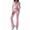 thumbnail image 1 of Conjunto Deportivo de 2 Piezas para Mujer, Camiseta de Larga, Pantalones Acampanados, Chándal Informal, Rosa, Talla XL, 1 of 8