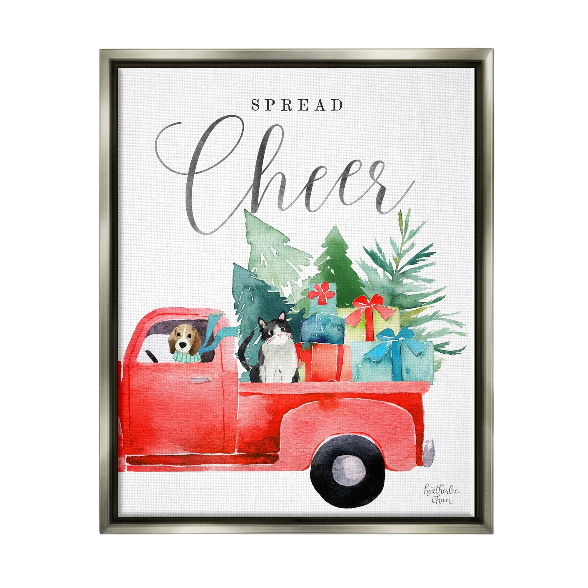 Stupell Industries Spread Cheer Truckload Christmas Gifts Presents Pets Graphic Art Luster Gray Floating Framed Canvas Print Wall Art, Design by Heatherlee Chan