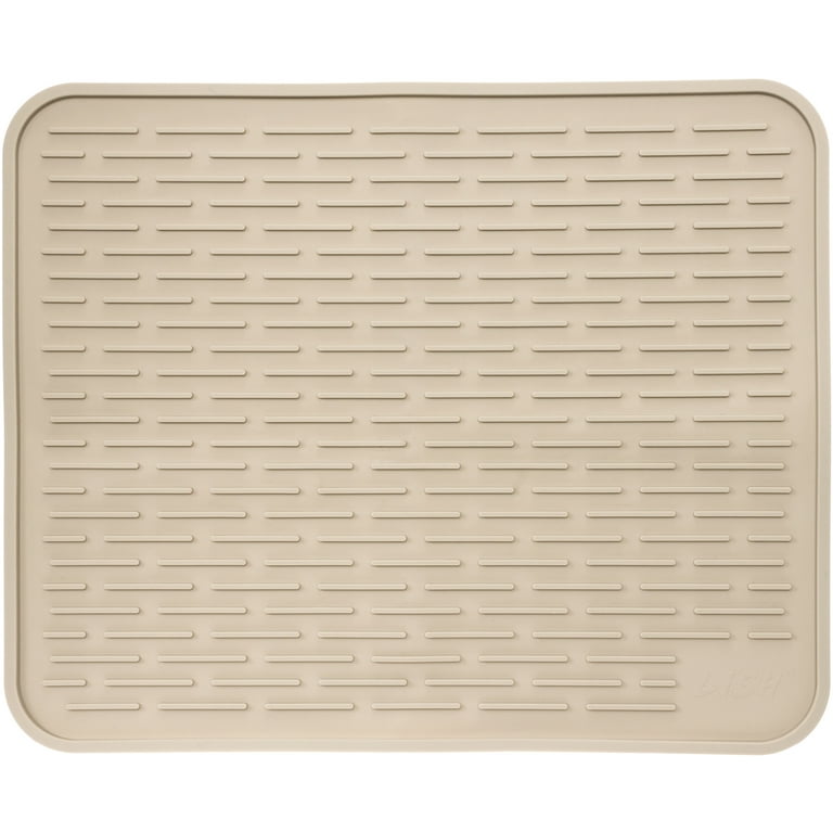 XXL Super Size Silicone Dish Drying Mat 24 x 18 Inch - Large Counter Top Dish  Pad and Trivet by LISH (Beige) 