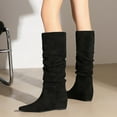 thumbnail image 4 of High Heels Boots for Women Faux Suede 4cm internal lift Pleated Knee-high Fashion Long Tall Boots, 4 of 7