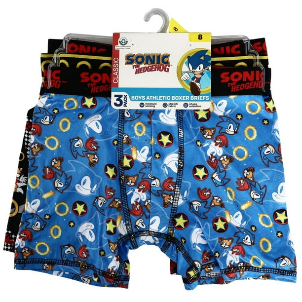 Sega Sonic The Hedgehog All Over Print Youth Boys 3-Pack Boxer Briefs, Blue,  4 