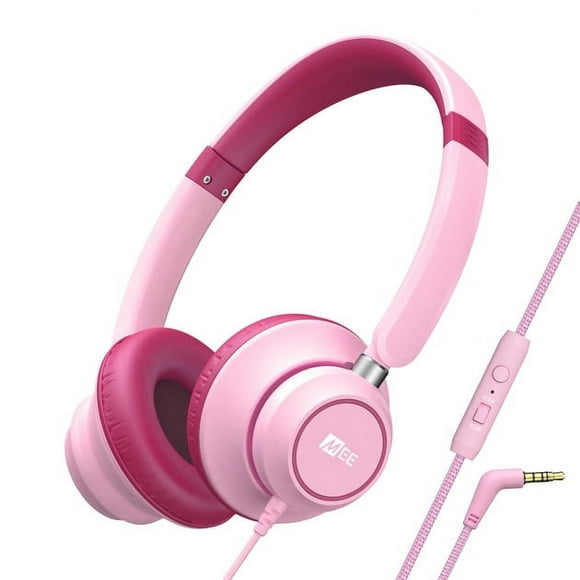 MEE audio KidJamz KJ45 Audífonos para Niños con Enchufe de 3.5mm, Escucha Segura para Niños / Niñas / Estudiantes / Escuela / Biblioteca / Aula con Micrófono en Línea y Limitación de Volumen (Rosa)