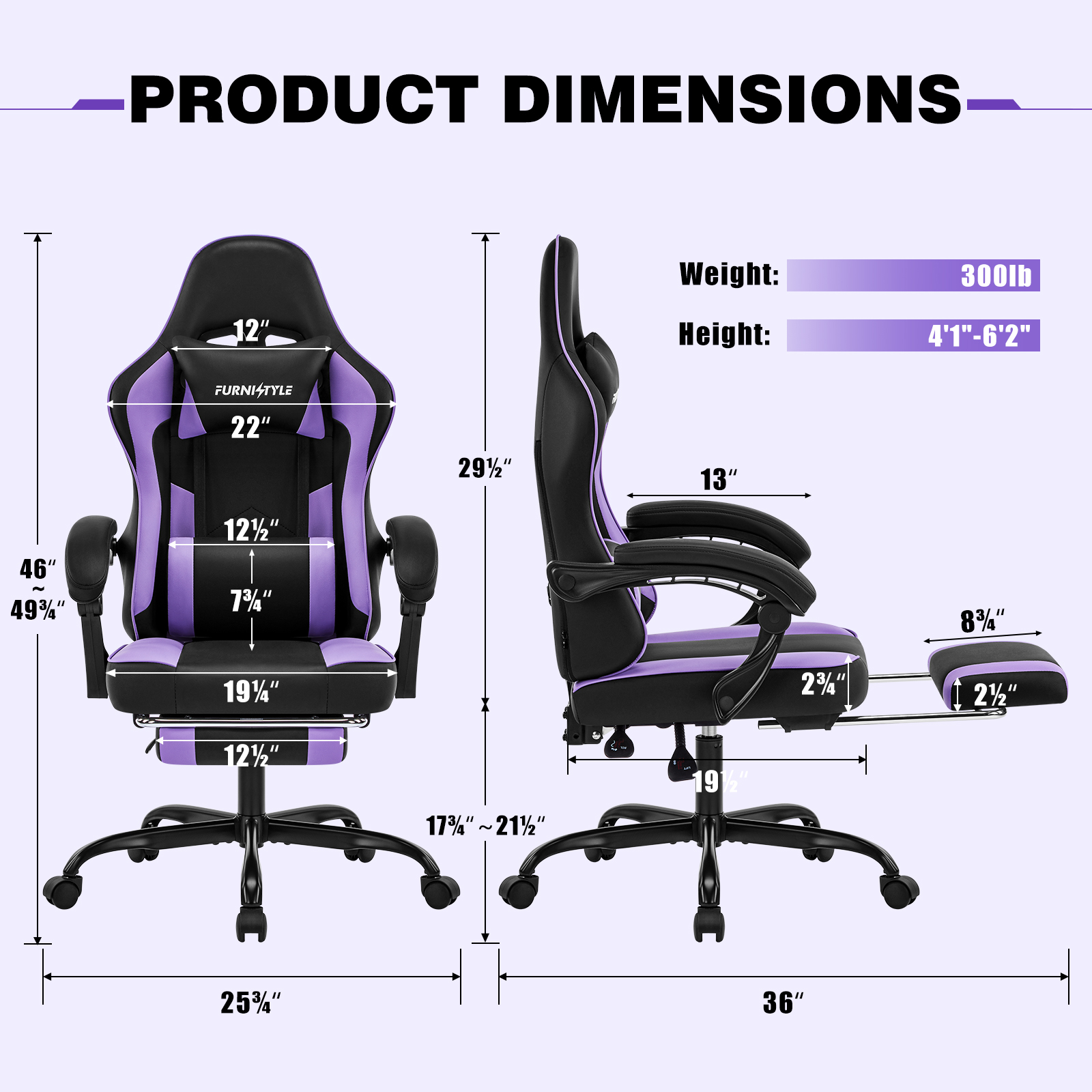 Falvinoryn Gaming Chair, Video Game Chair with Headrest and Lumbar Support,High Back Ergonomic Computer Chair with Footrest,Swivel Desk Office Chair, Purple