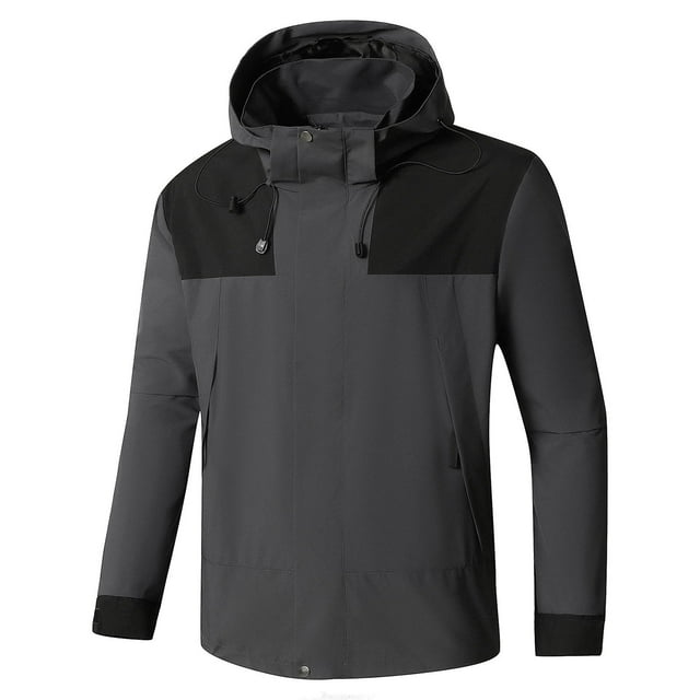 Styesk Jackets for Men Man Color Match Water Resistance Drawstring Pockets Hooded Outdoor Jacket Coat