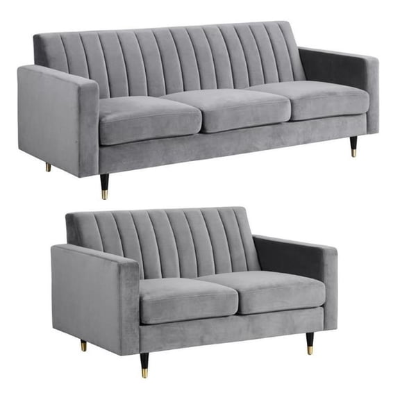 Home Square 2-Piece Set with Contemporary Velvet Loveseat and Sofa in Gary