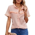 thumbnail image 2 of Blusas abotonadas para mujer, blusa con cuello en V abotonado, blusa con empalme de encaje, blusa con cuello en V, funcionalidad versátil, 2 of 6