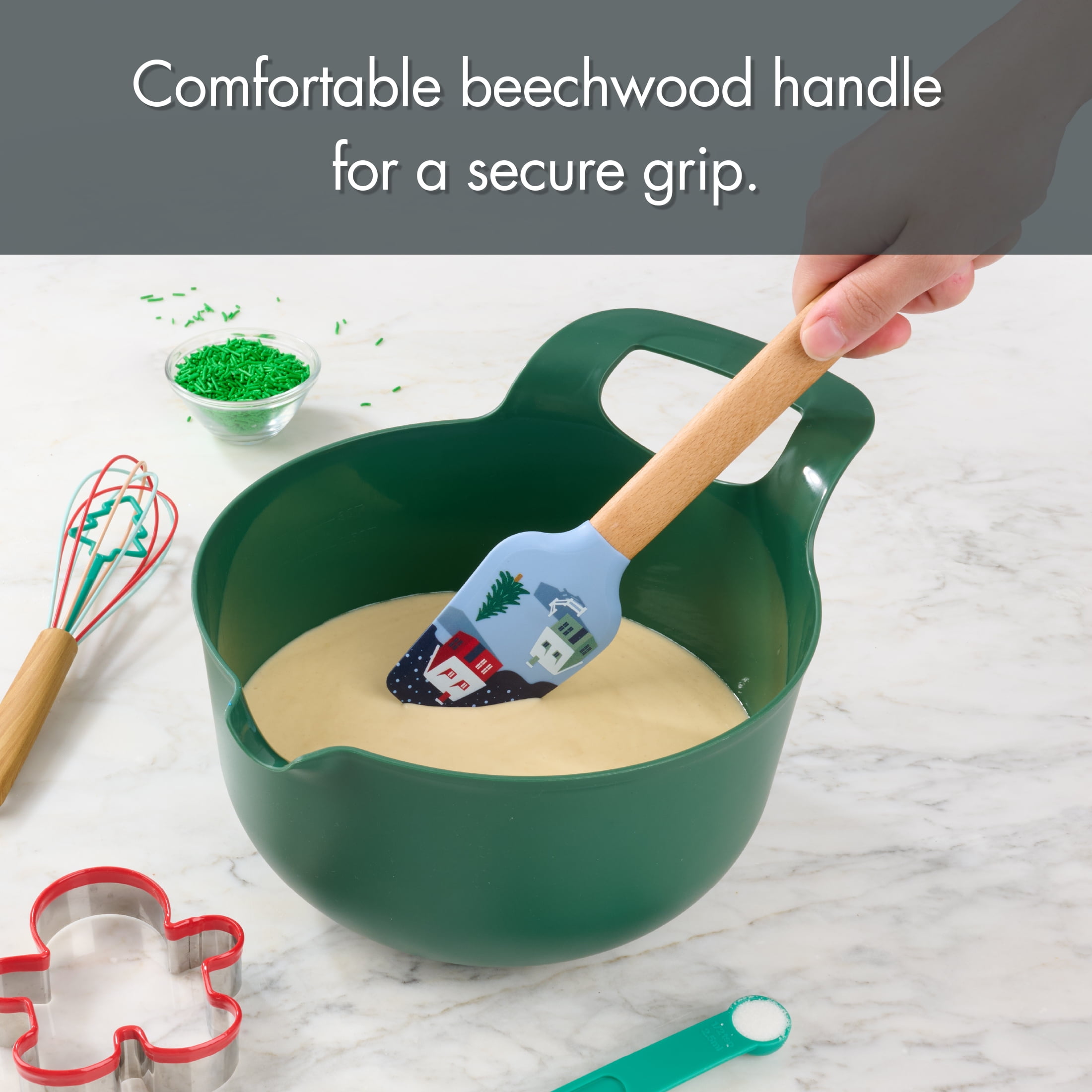 Holiday Time Silicone and Beechwood Spatula, Winter Scene, Blue