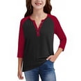 thumbnail image 6 of WMTBSRSW Raglan 3/4 Sleeve Tops for Girls Casual Basic Tees Fall Winter Color Block Henley Shirts Blouse 3-14 Years4 Years, 6 of 6