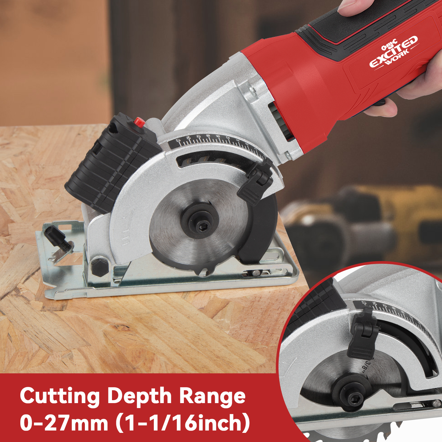 EXCITED WORK, 4.5Amps 3-3/8 in Electric Circular Laser Guided Power Saw, 6500 RPM