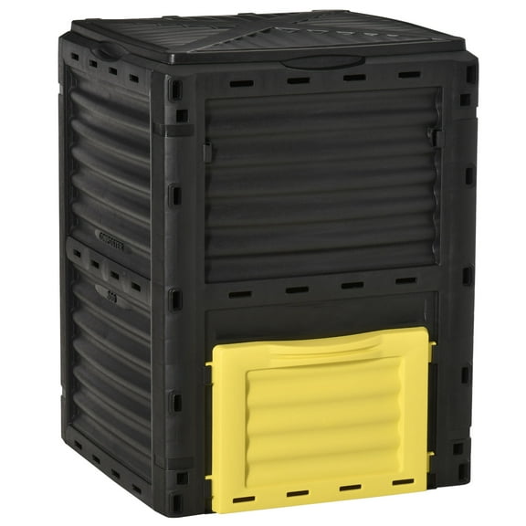 Garden Pots Outsunny Garden Compost Bin 80 Gallon Outdoor Large Capacity Composter Fast Create Fertile Soil Aerating Box, Easy Assembly, Yellow,Outdoor Planters