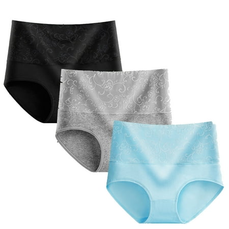 Odbmxy 3 PC Panties for Women Clearance $5 Cotton High Waisted Women Brief Panties Single Blue Breathable Panties