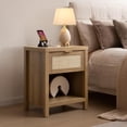 thumbnail image 6 of Nightstands Set of 2 with Charging Station Rattan Bedside Table with USB and Type-C Ports for Bedroom Small Space, Oak, 6 of 8