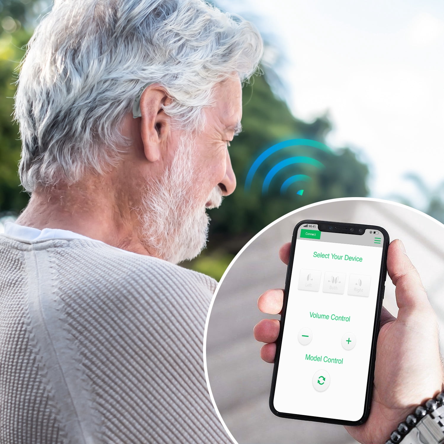 CHOSGO V03B Bluetooth Hearing Aids For Adults with Mobile App Control & Noise Cancellation, RIC OTC Hearing Aids For Seniors with Smartphone Compatible, Dual Mic with Protection Box(Right)