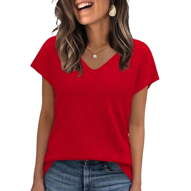 Camisas de Manga Larga para las Mujeres Blusa Casual de Cuello en V de Ajuste Suelto, Longitud Regular para la Oficina, el Uso Diario Y la Temporada de Primavera