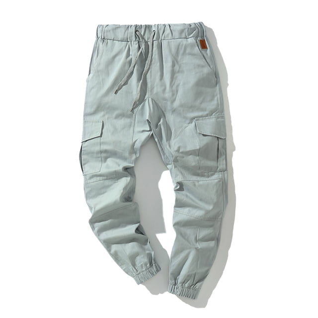 MAWCLOS Mens Cargo Pants Elastic Waist Trousers Solid Color Jogger Pant Fitted Hiking Drawstring Bottoms Gray L