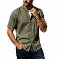 thumbnail image 5 of Men's Linen Shirts Short Sleeve Casual Summer Beach Button Down Shirt for Men Size 3XL Army Green, 5 of 7