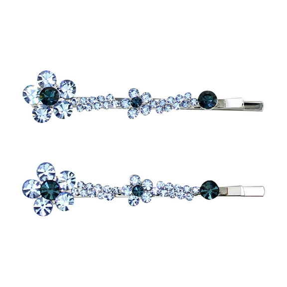 Faship A Pair Of Navy Blue Rhinestone Crystal Floral Hair Clip Pins 2 Pcs