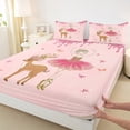 thumbnail image 4 of Homewish Kawaii Ballet Princess Twin Sheet Sets for Kids, Flower Deer Elk Twin Fitted Sheet, Pink Sequin Print Flat Sheet, Luxury Bedroom Decor, 3pcs, 4 of 8