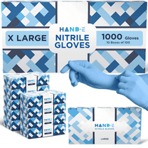 Hand-E Nitrile Gloves (XL -1000 Count) 10 Boxes, 3 Mil, Blue Disposable Latex and Powder Free Medical and Food Gloves