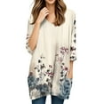 thumbnail image 5 of WTOBBY Women's Fashion Casual Retro Floral Print V-Neck Mid-Length Tunic Tops with Pockets, 3/4 Sleeve Blouses, Comfortable and Functional Shirt,Beige L, 5 of 5