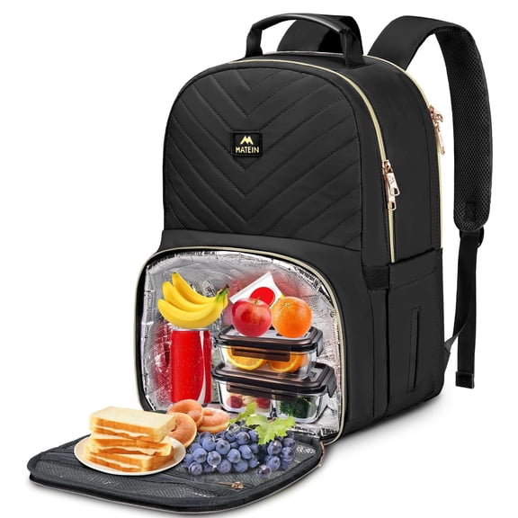 Matein Work Backpack with Insulated Lunch Compartment, 15.6in Waterproof Laptop Backpack with Anti-theft Pocket, Black