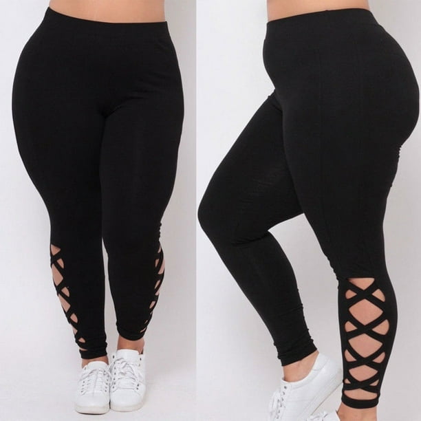 Womens Black Leggings Plus Size Spandex Curvy Pants Solid New Soft