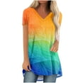 thumbnail image 1 of Birdeem Blouse Mode Femme Dégradé Imprimé Col en V Manches Courtes T-Shirt Ample, 1 of 1