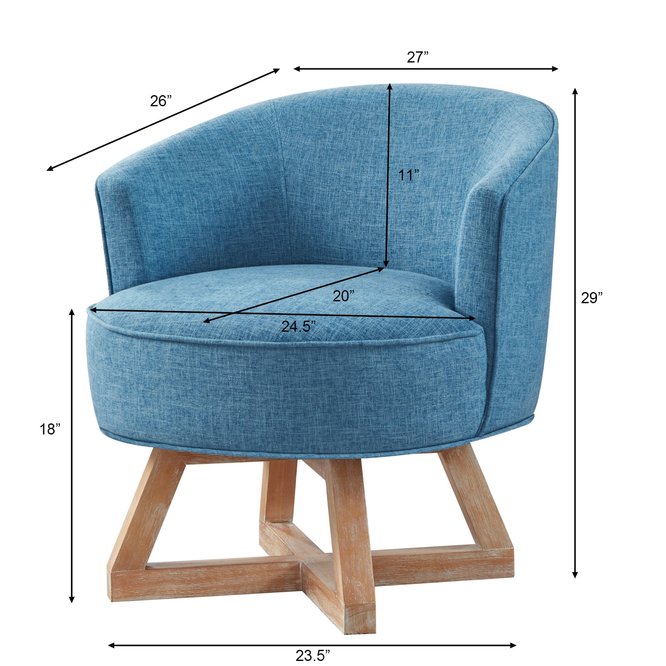 Aurora Classic 360° Linen Upholstered Swivel Accent Chair with Solid Wood Cross-Shaped Legs, Light Blue