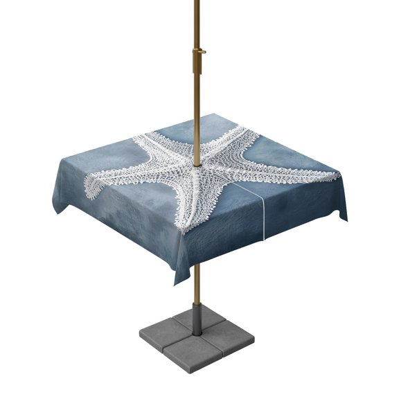 Outdoor Tablecloth with Umbrella Hole for Patio/Picnic/Party/Camping, Blue Coastal Waterproof Table Cloth Square Cover Washable, Summer Ocean Beach Nautical Modern Starfish (60"x 60")