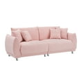 thumbnail image 4 of JERFIT 86.6" Pink Plush Teddy Fabric Sofa Couch for Small Space, 3-Seater with 4 Decorative Throw Pillows, Modern Apartment Living Room Furniture, 4 of 5