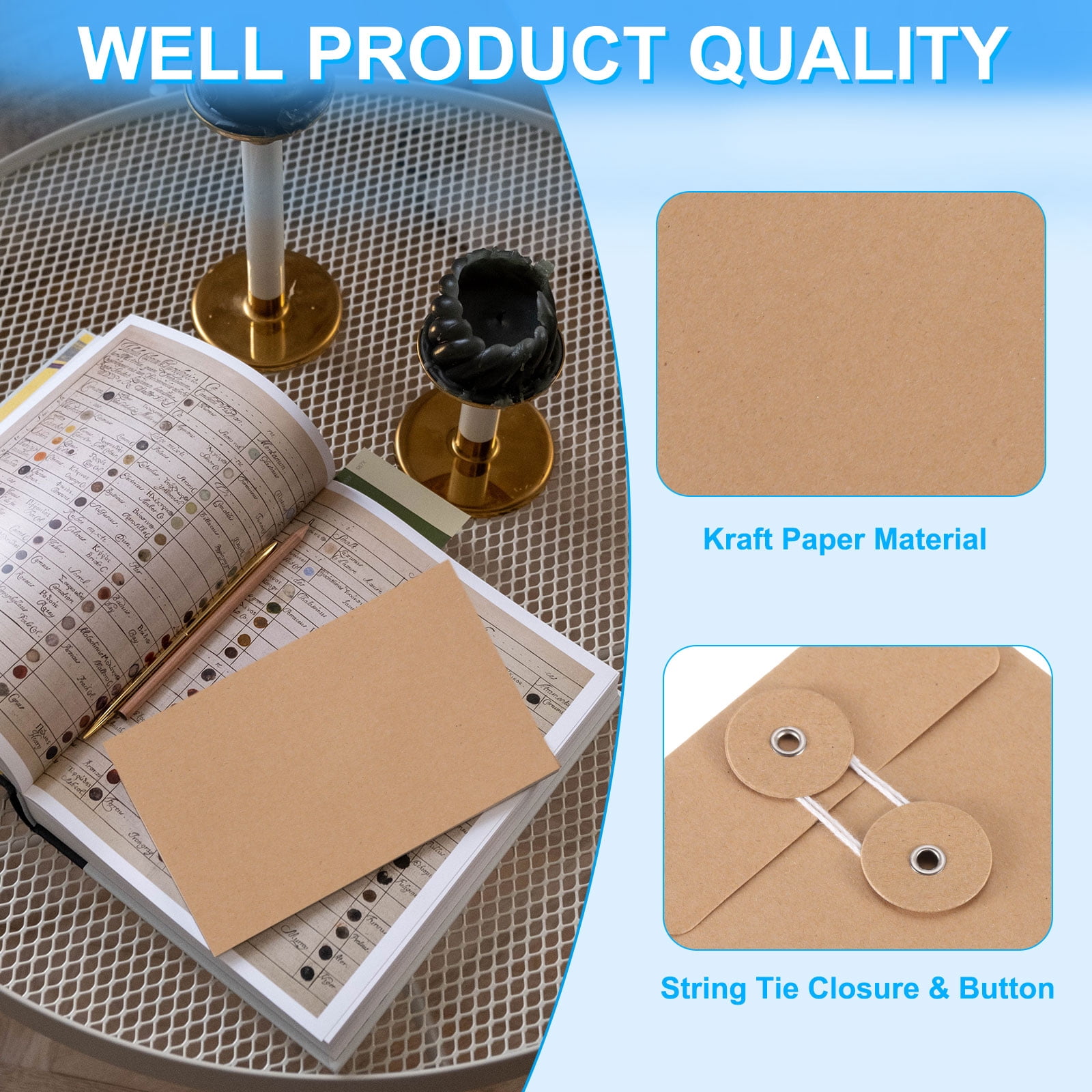 REGALWOVEN Kraft Paper Envelope with String Tie Closure Browwn A4
