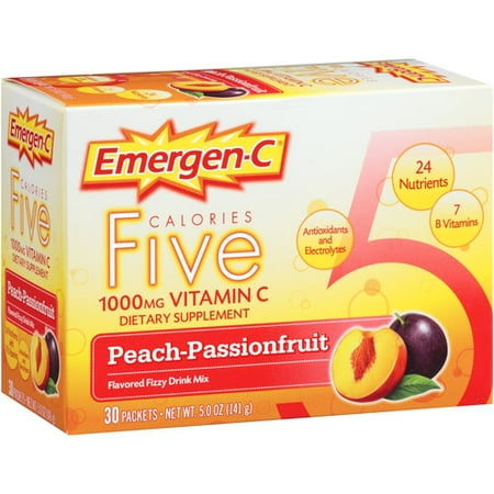 Emergen-C Five Calories Peach-Passionfruit Flavored Fizzy Drink Mix Packets, 30 count