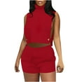 thumbnail image 2 of Women's Short Sleeve Tops Women's two-piece shorts short-sleeved tops casual set of shorts summer sportswear suit sportswear suit Ndbuld Red M, 2 of 4