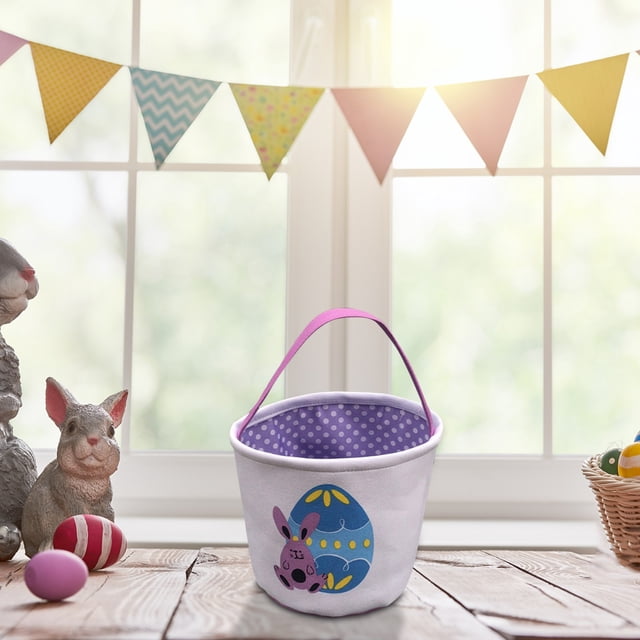 Harpily Easter Basket Holiday Rabbit Bunny Printed Canvas Gift Carry Candy Bag