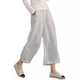 thumbnail image 2 of Pantalones anchos hasta el tobillo informales, holgados, de algodón y lino, de color europeo y americano, para primavera y verano para mujer, 2 of 6