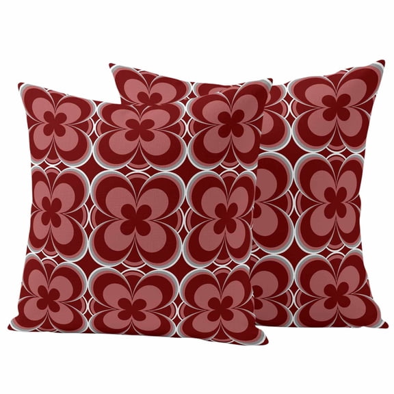 Outdoor Waterproof Pillow Covers Abstract Flower Burgundy Red Decorative Throw Pillow Protectors,Pillowcase Cushion Cases for Patio Sofa Garden Couch,16x16in,Pack of 2
