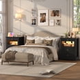 thumbnail image 2 of Hiphuta Wide Farmhouse Nightstand with Charging Station, Wood Night Stands End Table with 3 Drawer, LED Bedside Table for Bedroom Living Room, Black, 2 of 8
