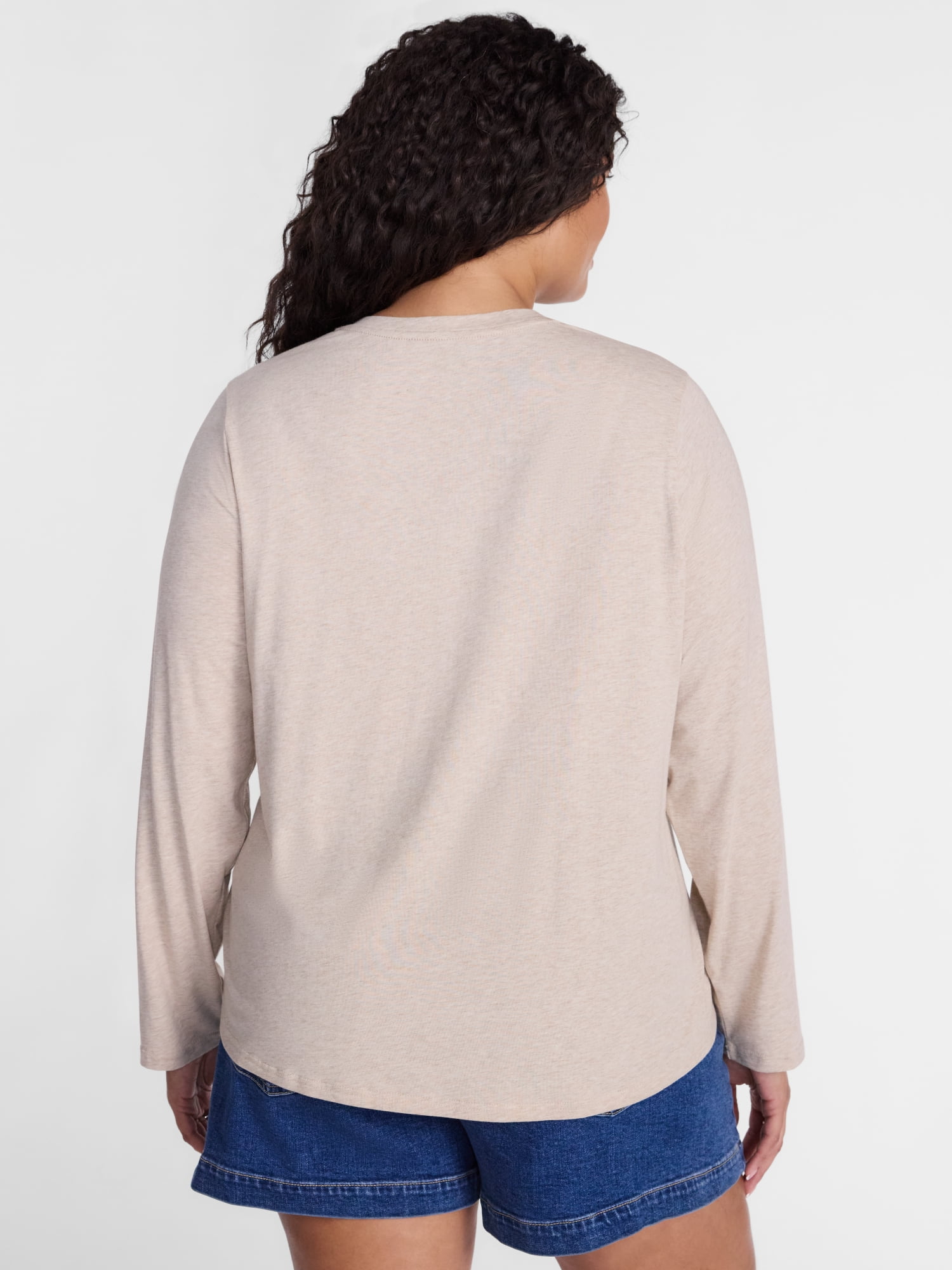 Terra & Sky Women's Plus Size V Neck Tee with Long Sleeves, Size 0X-5X
