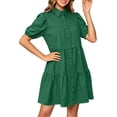 thumbnail image 2 of Dolkfu Green Summer&Fall Dresses for Women Mini Retro Short Sleeve Collared Dresses Relaxed Fit Modern Solid Refined Shirt Dress Army Green,L, 2 of 6