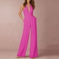 thumbnail image 2 of Riforla Women Sexy Solid Color Party Sexy Halterneck Trousers with Pockets Jumpsuit Womens Jumpsuit Hot Pink S, 2 of 4