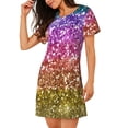 thumbnail image 2 of Sikiie Glitter Rainbow Print Women's Short-sleeved Nightdress, Round Neck Pullover Nightdress Pajamas Summer Home Wear, 2 of 6