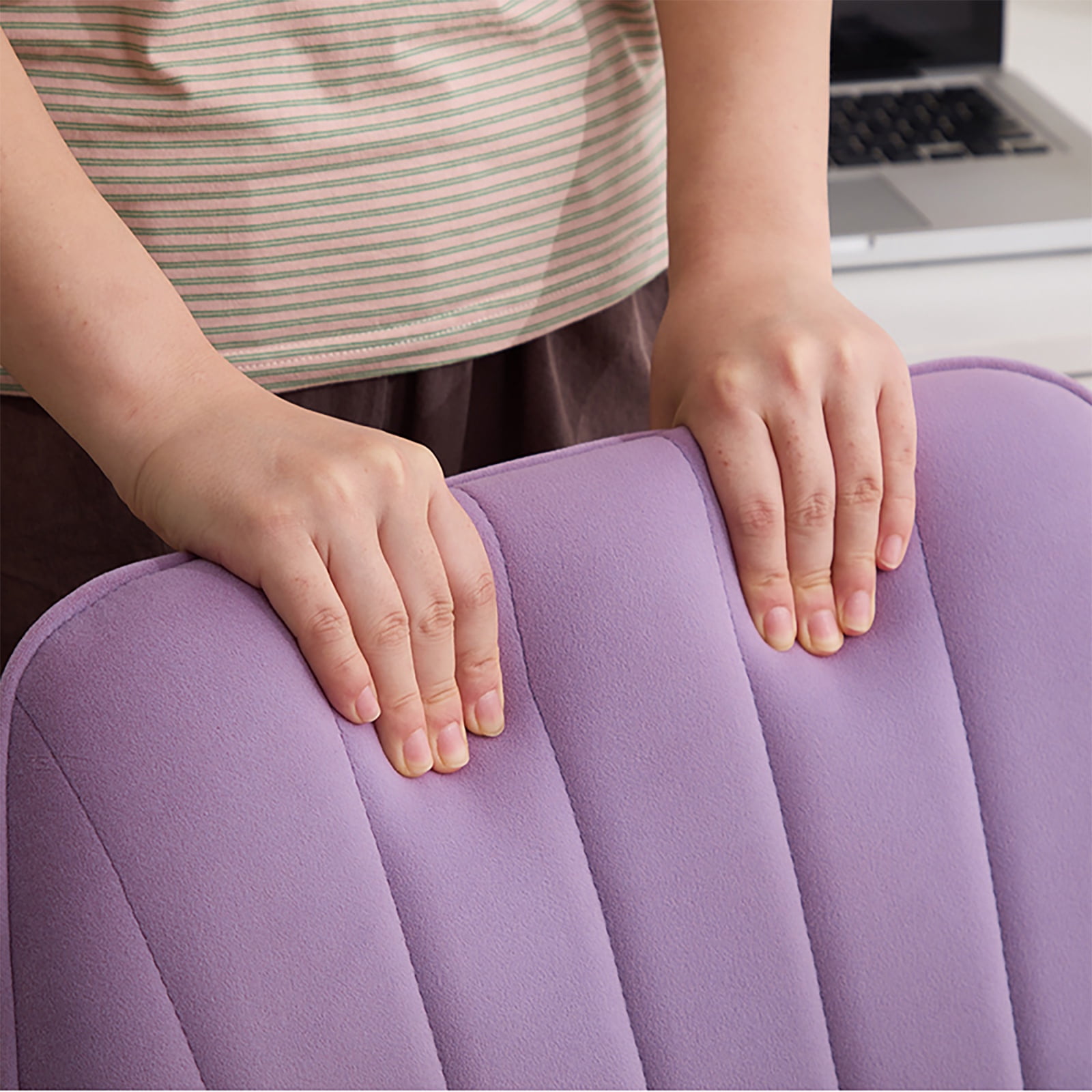 PORKISS Upholstered Desk Chair with Wheels, Ergonomic Adjustable Office Chair, Swivel Computer Task Chair with Velvet for Home Living Room Bedroom Workspace, Lilac